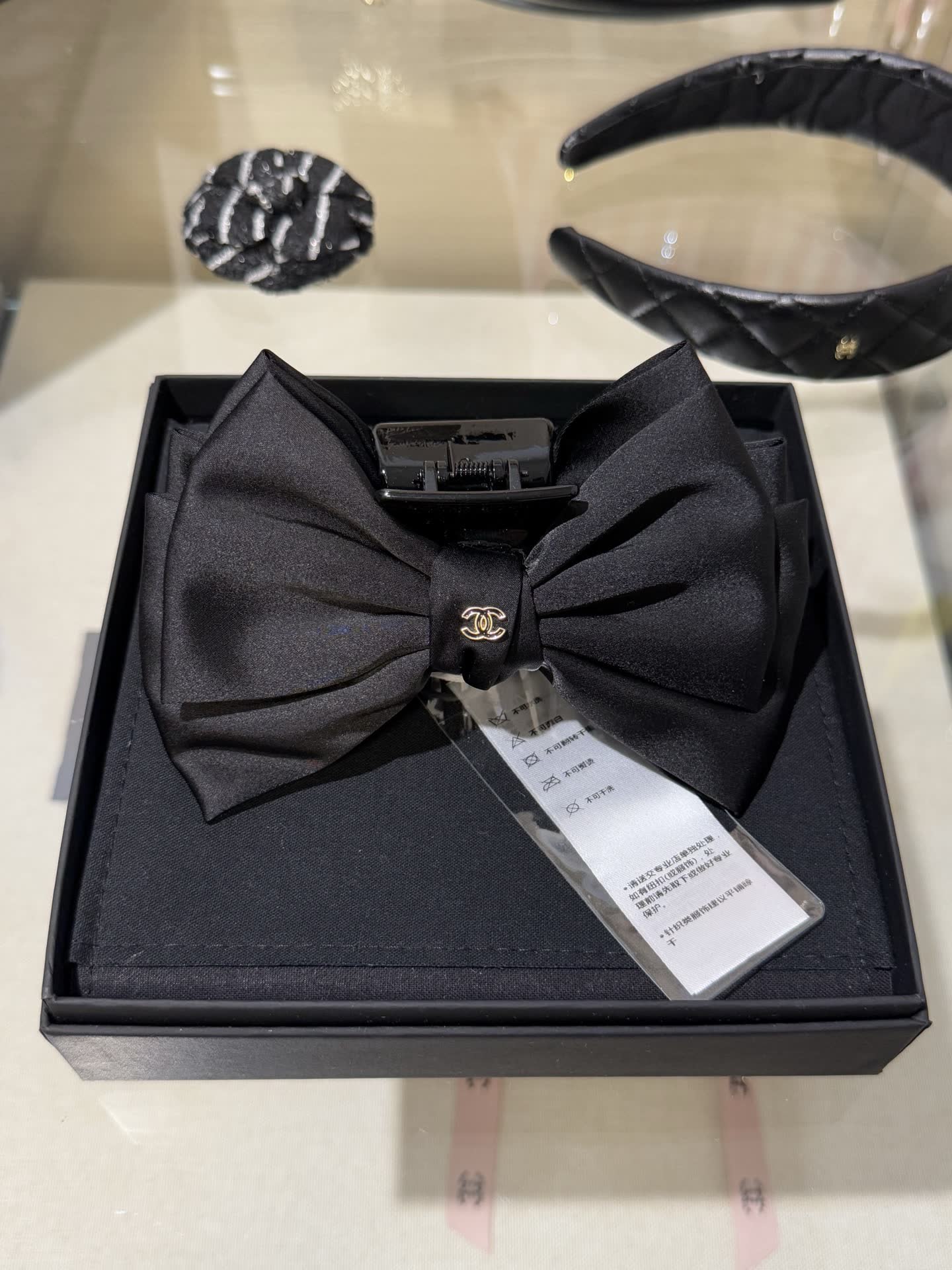 Chanel Black Satin Bow Hair Clip